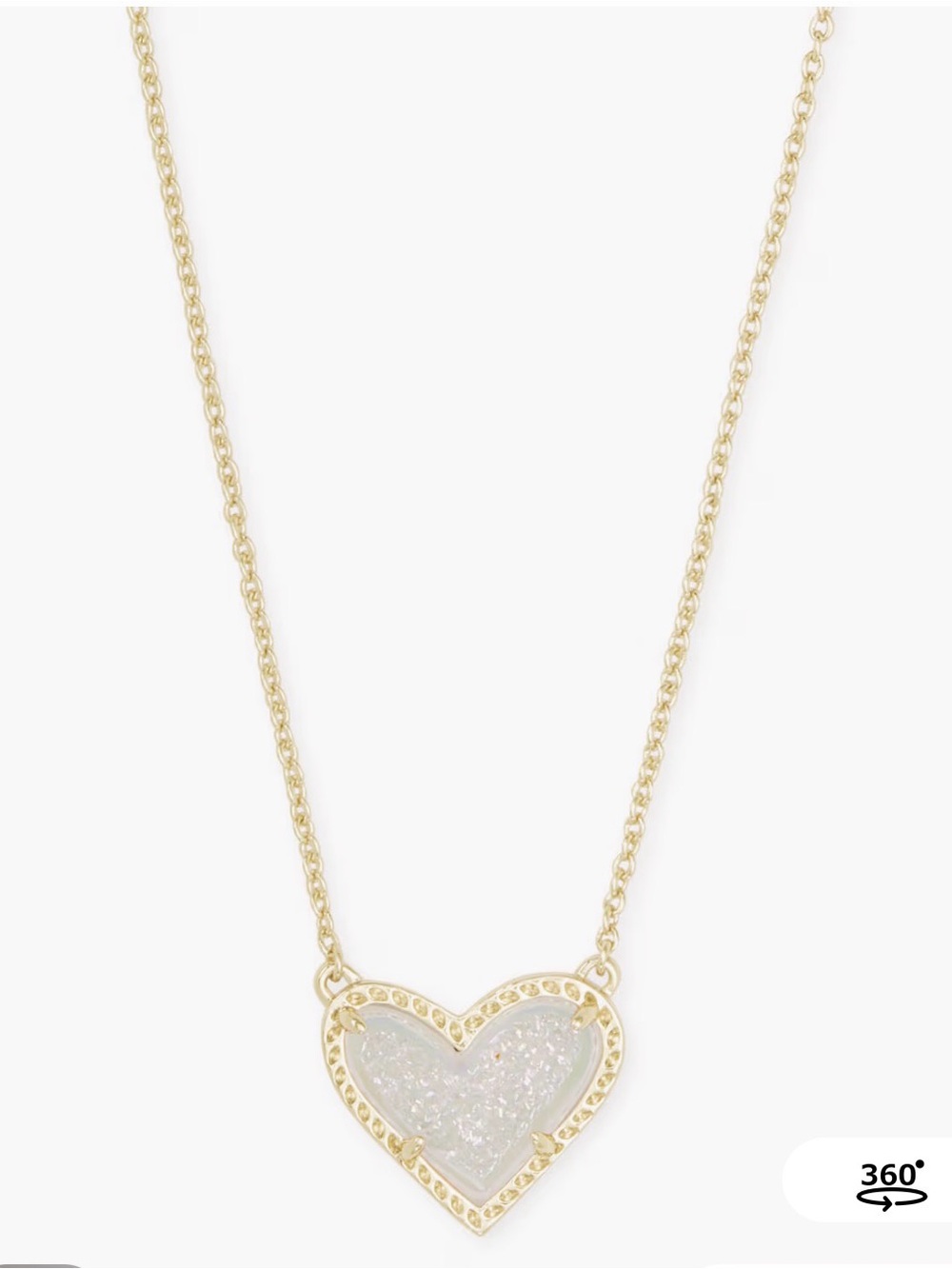 Kendra Scott: Ari Heart Gold Pendant Necklace in Iridescent Drusy